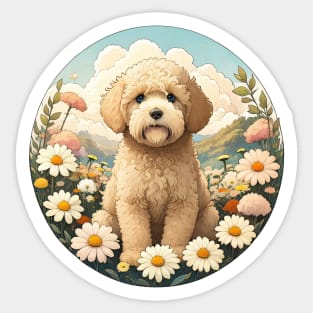 Cream Doodle In A Field Of Flowers Sticker